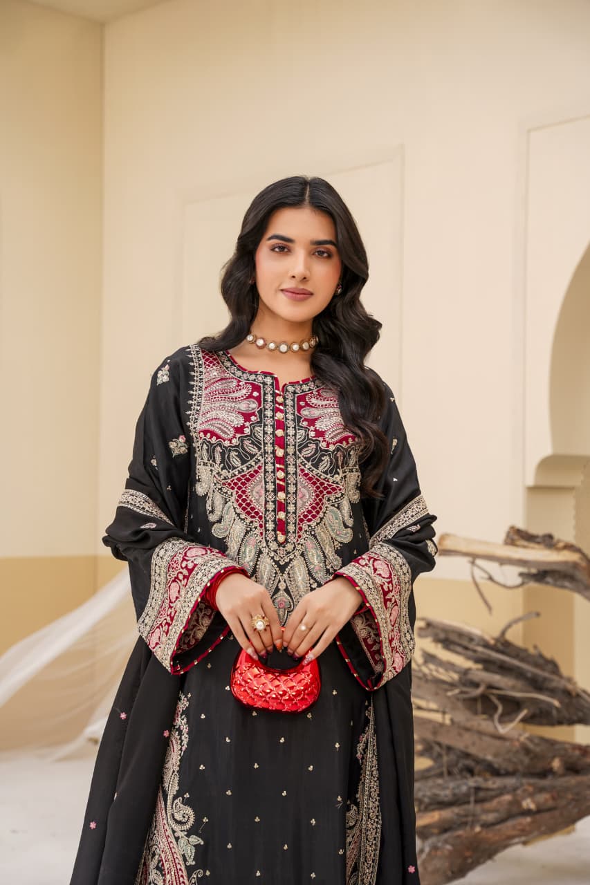 3 Piece Stitched Embroidered Silk Suit Main image