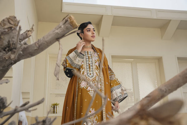 3 Piece Stitched Embroidered Silk Suit