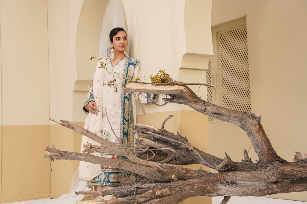 3 Piece Stitched Embroidered Silk Suit
