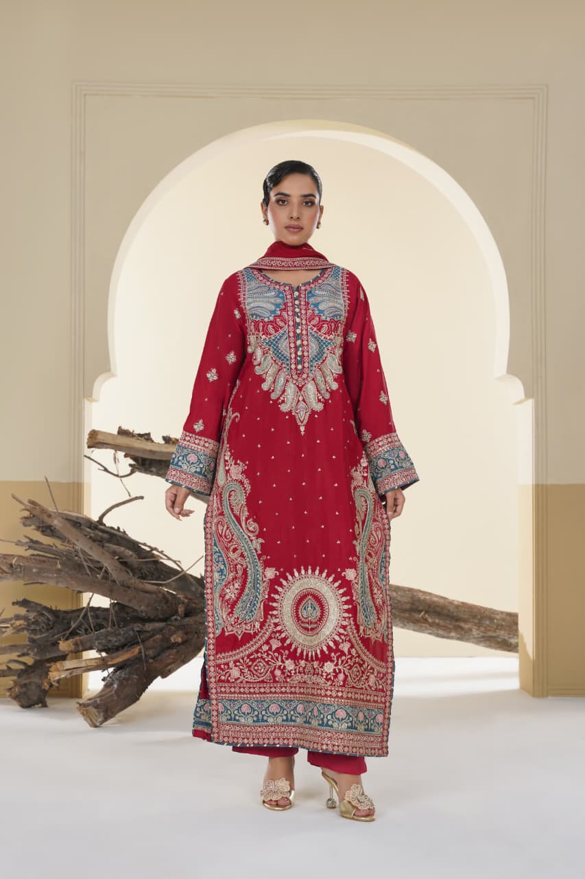 3 Piece Stitched Embroidered Silk Suit Secondary image