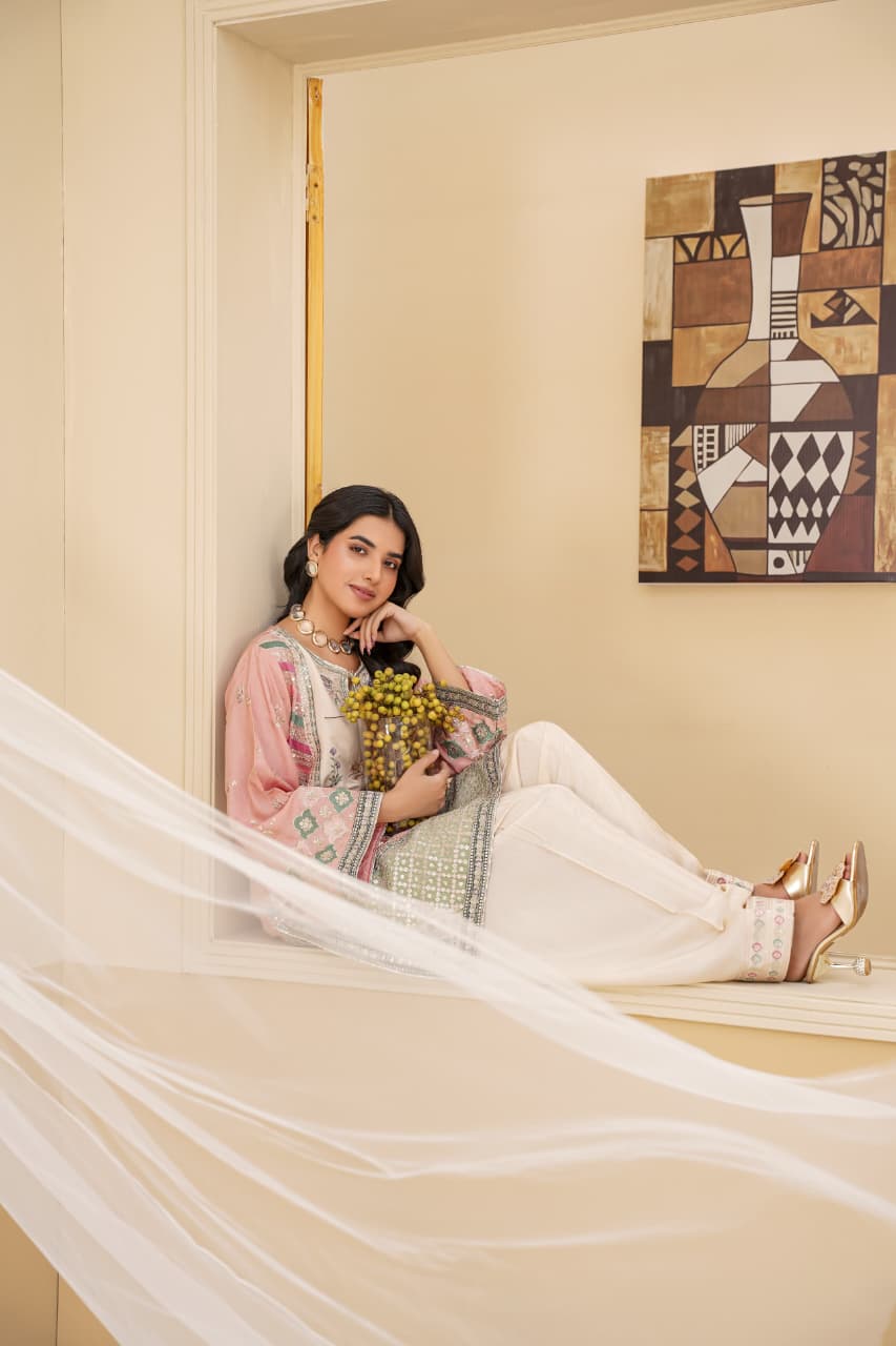 3 Piece Stitched Embroidered Silk Suit