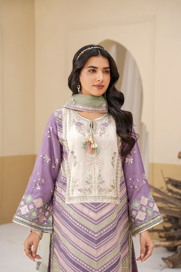 3 Piece Stitched Embroidered Silk Suit