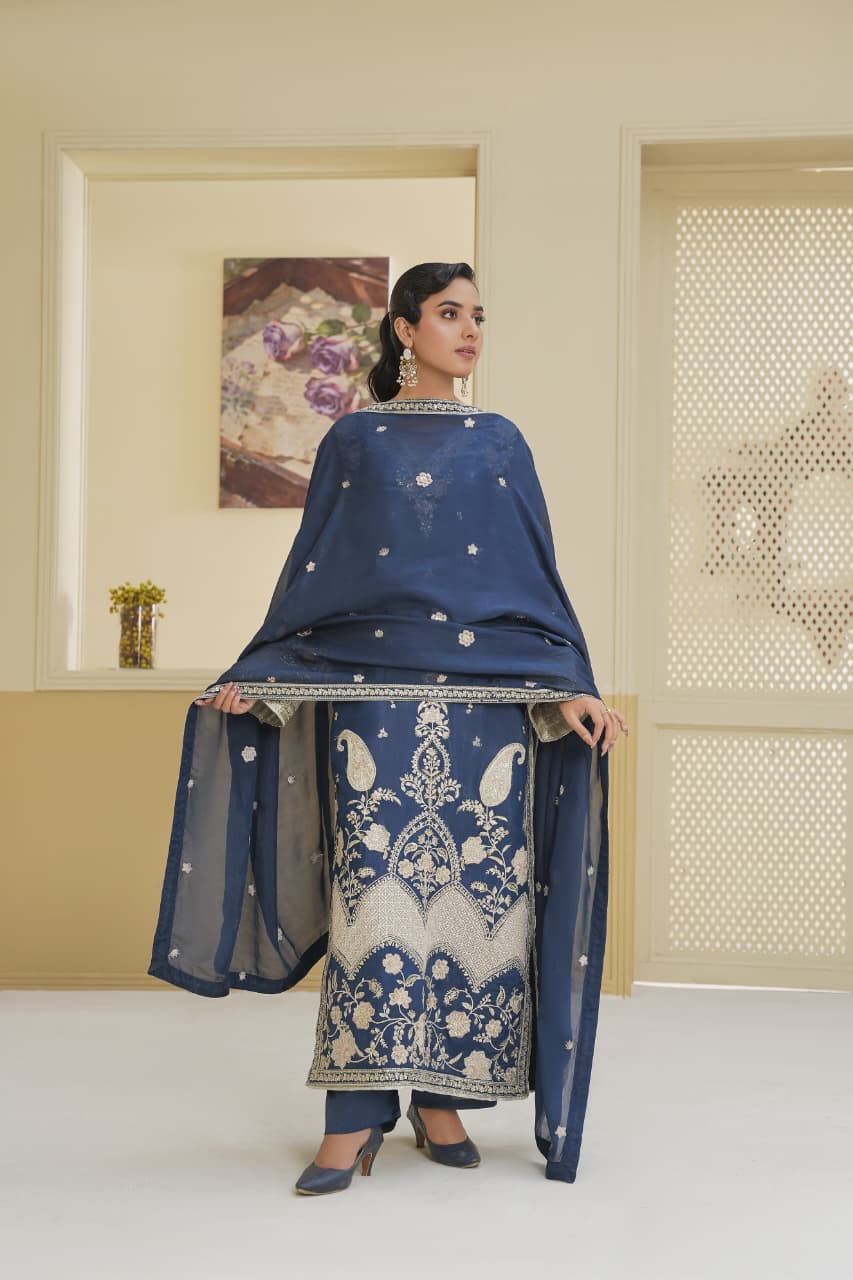 3 Piece Stitched Embroidered Silk Suit Secondary image