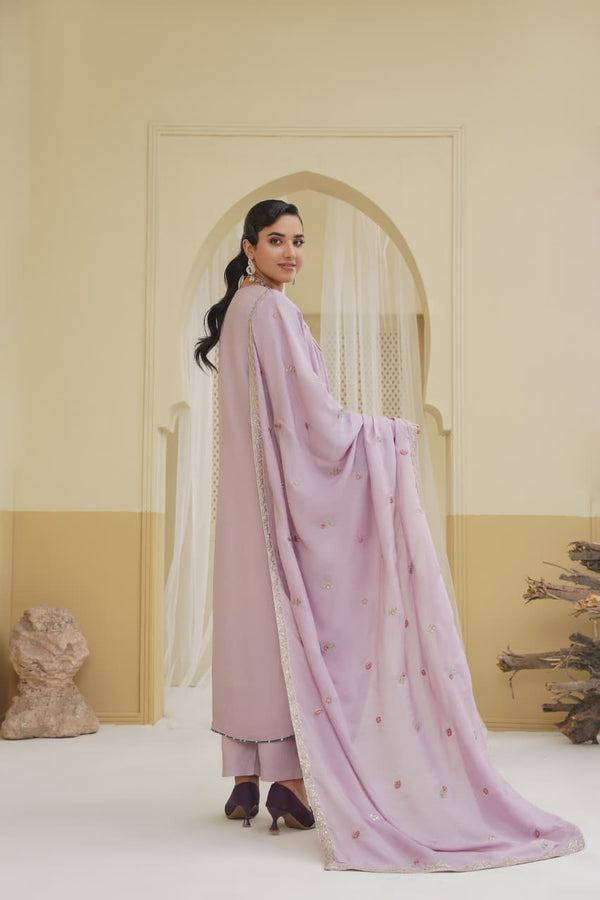 3 Piece Stitched Embroidered Silk Suit