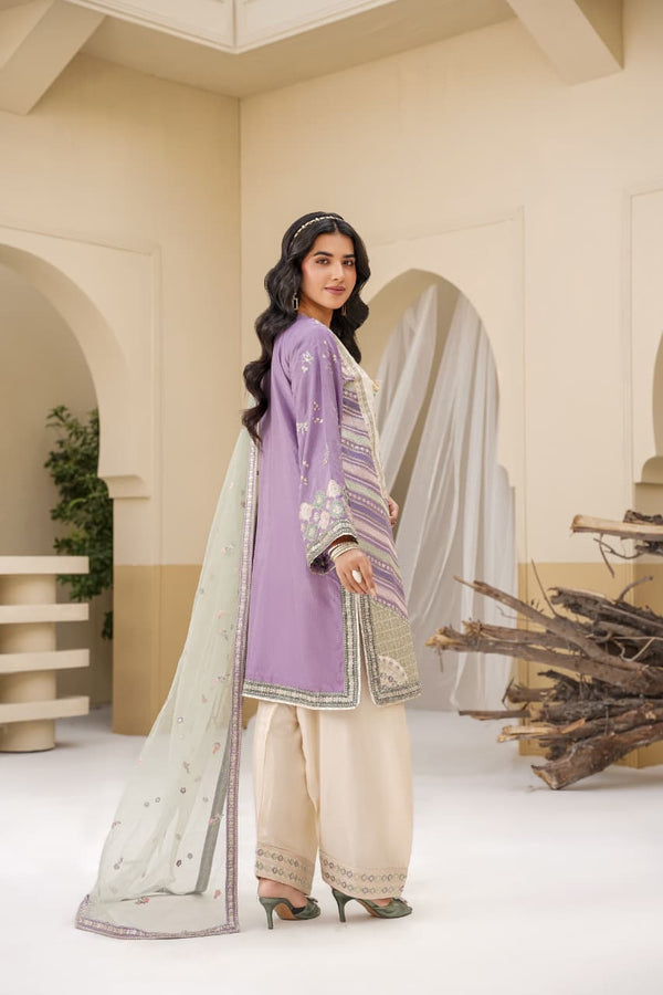 3 Piece Stitched Embroidered Silk Suit