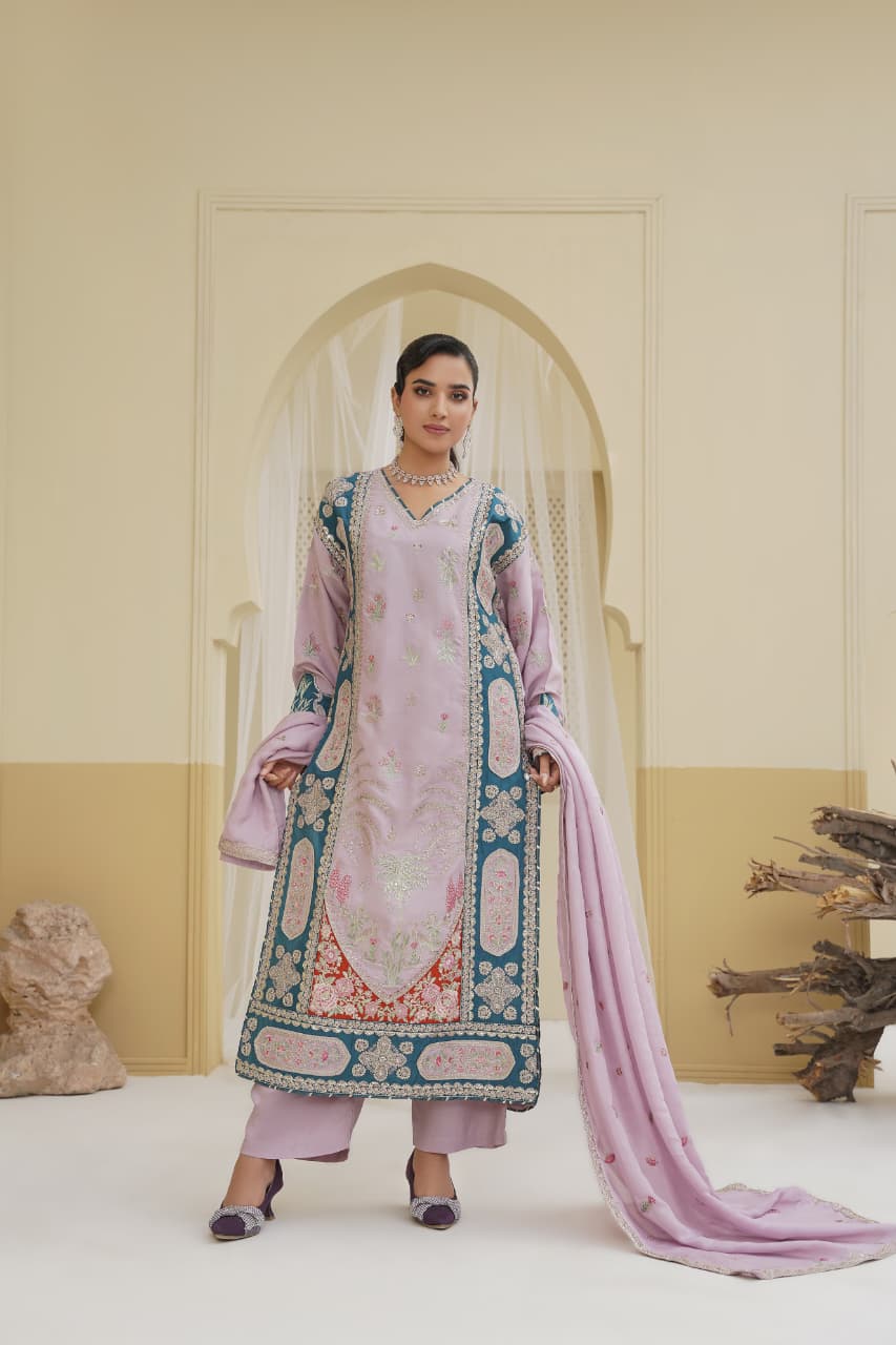 3 Piece Stitched Embroidered Silk Suit