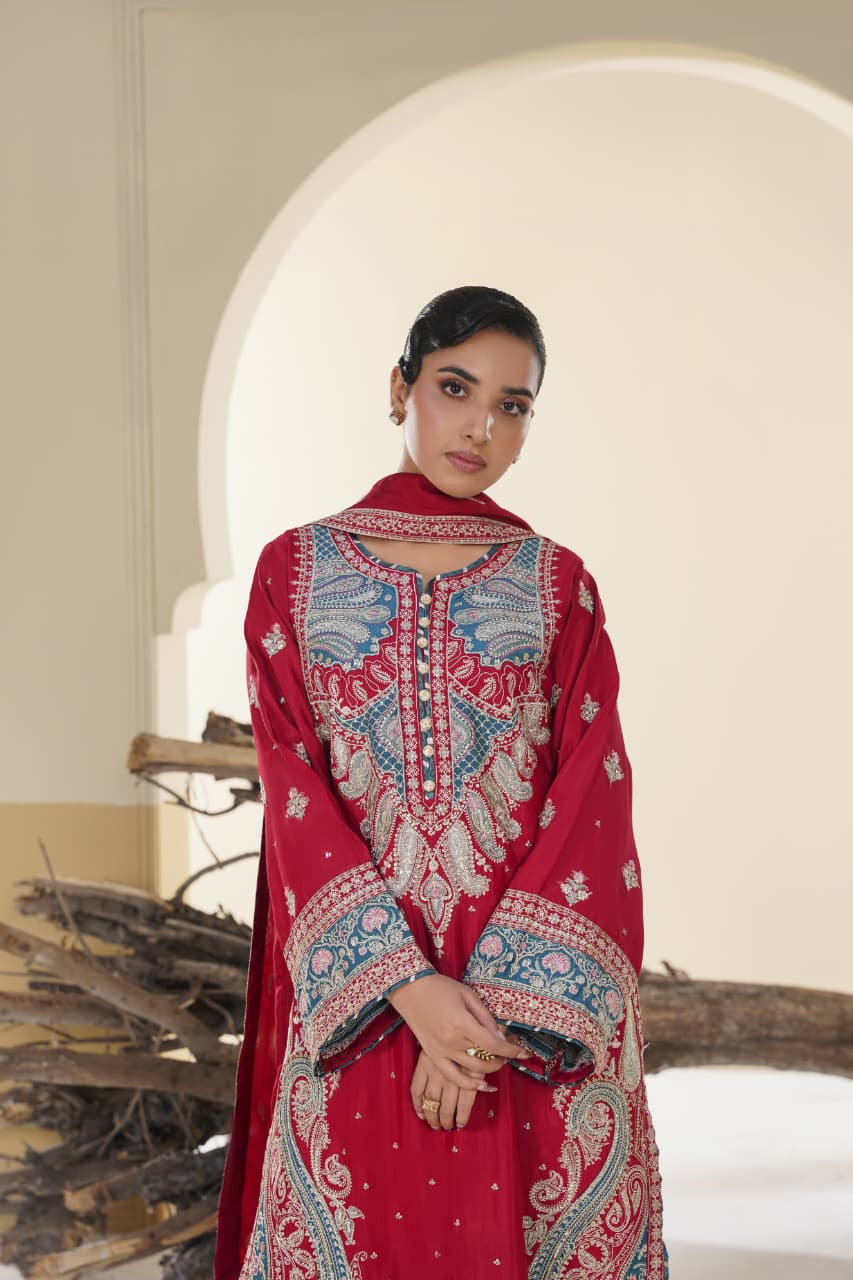 3 Piece Stitched Embroidered Silk Suit Main image