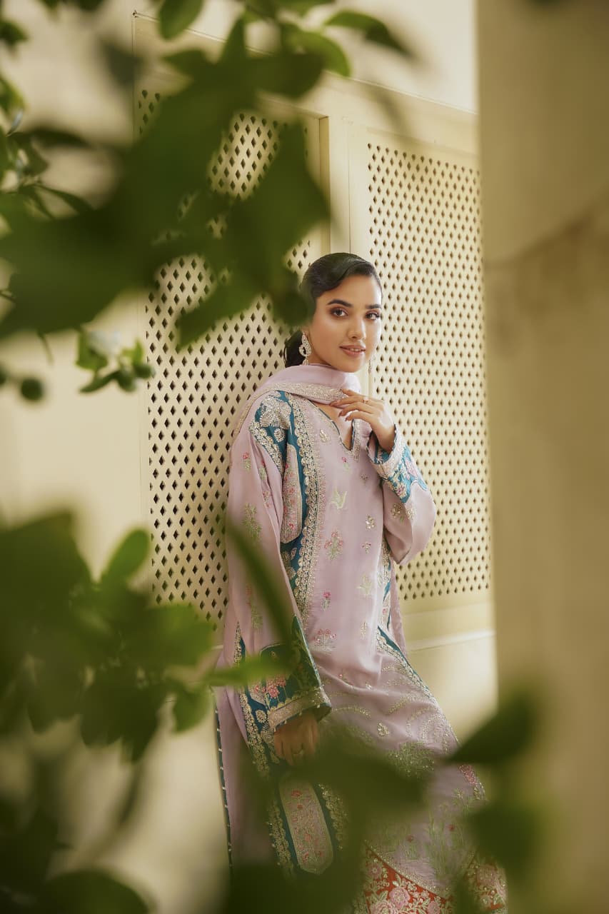 3 Piece Stitched Embroidered Silk Suit