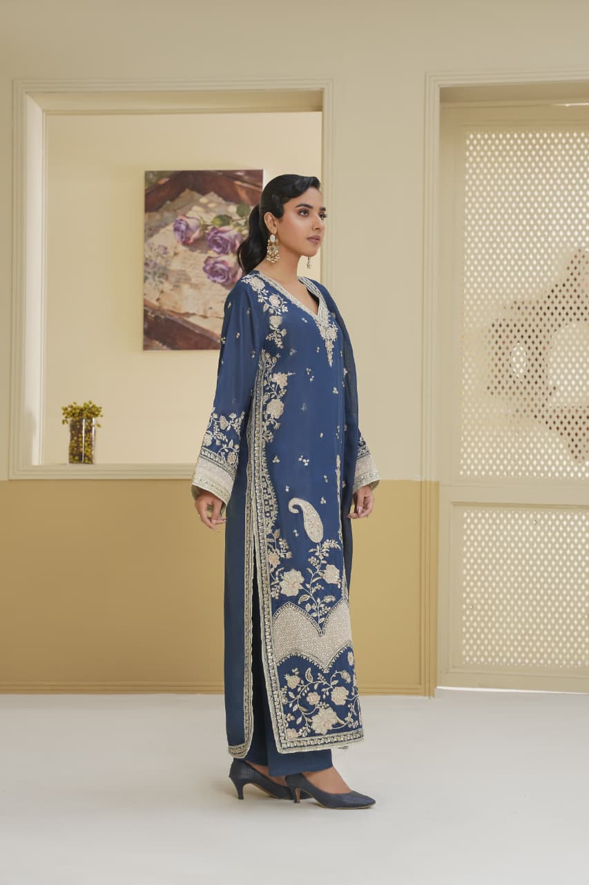 3 Piece Stitched Embroidered Silk Suit