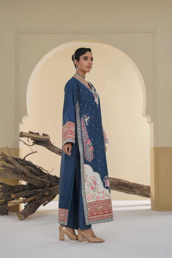 3 Piece Stitched Embroidered Silk Suit