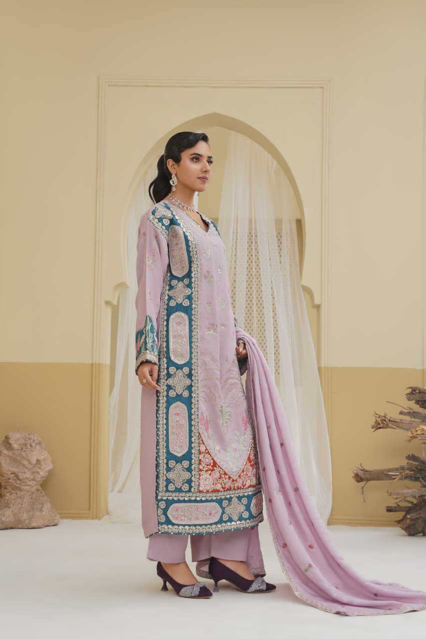 3 Piece Stitched Embroidered Silk Suit