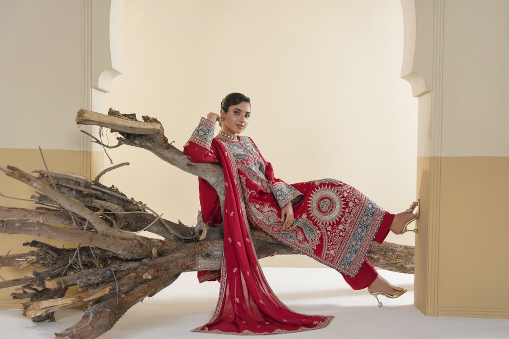 3 Piece Stitched Embroidered Silk Suit