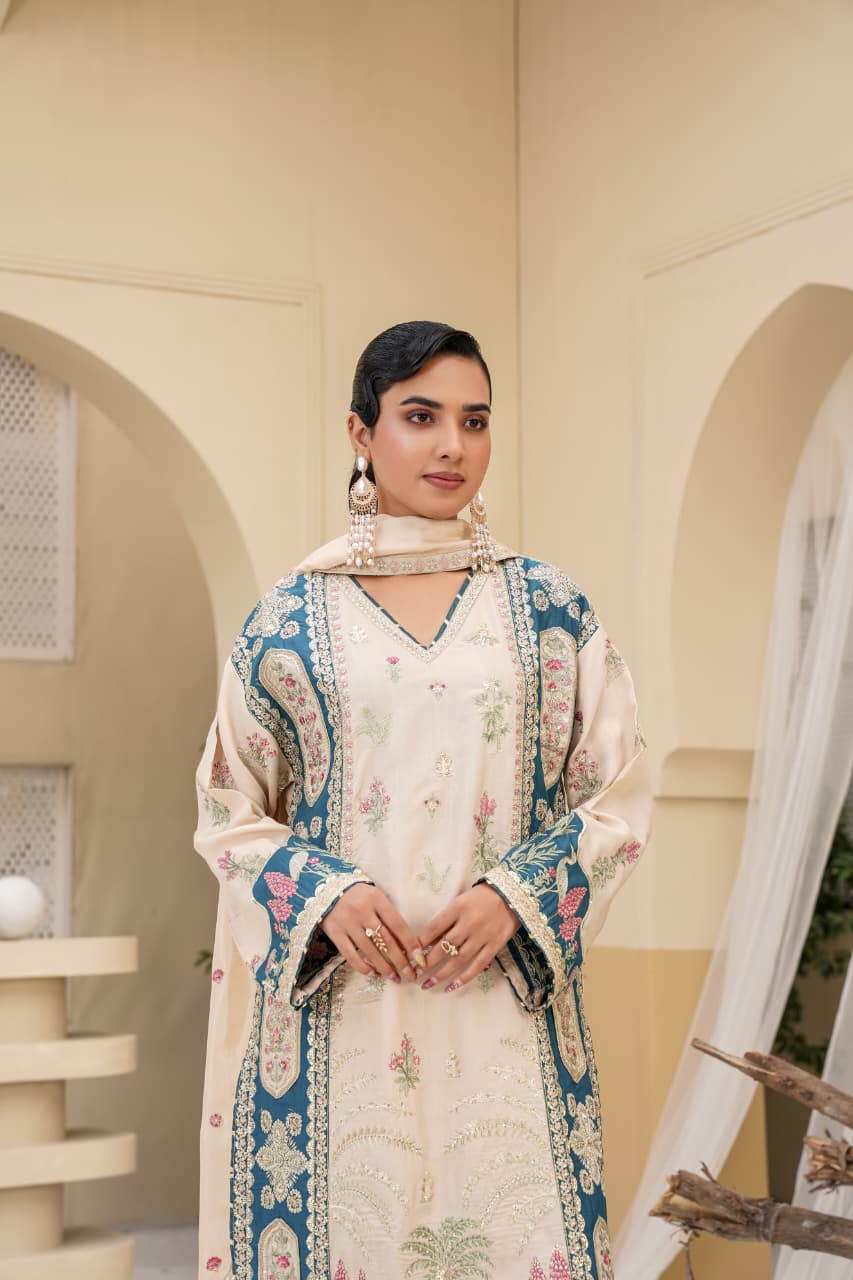 3 Piece Stitched Embroidered Silk Suit Main image