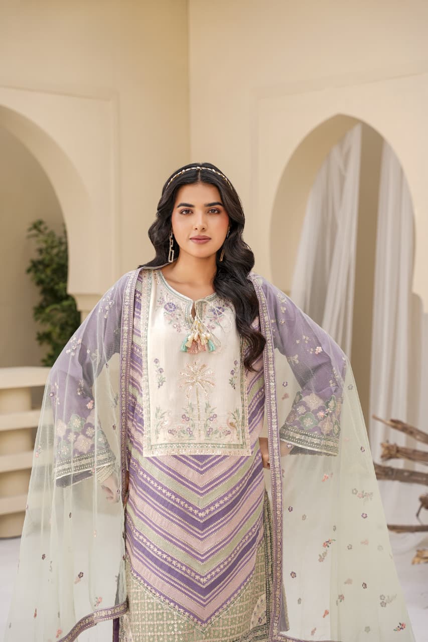 3 Piece Stitched Embroidered Silk Suit Main image