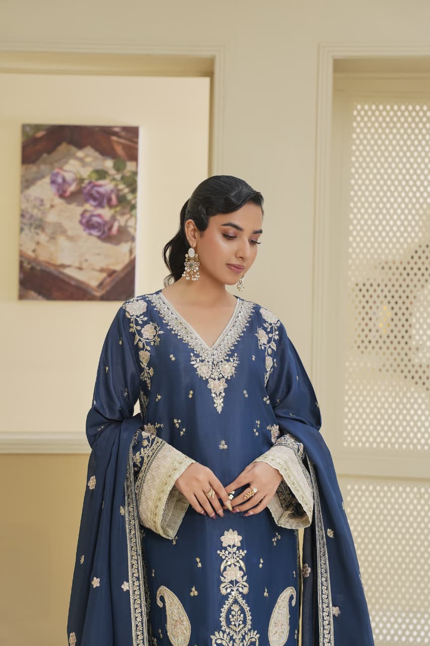 3 Piece Stitched Embroidered Silk Suit Main image