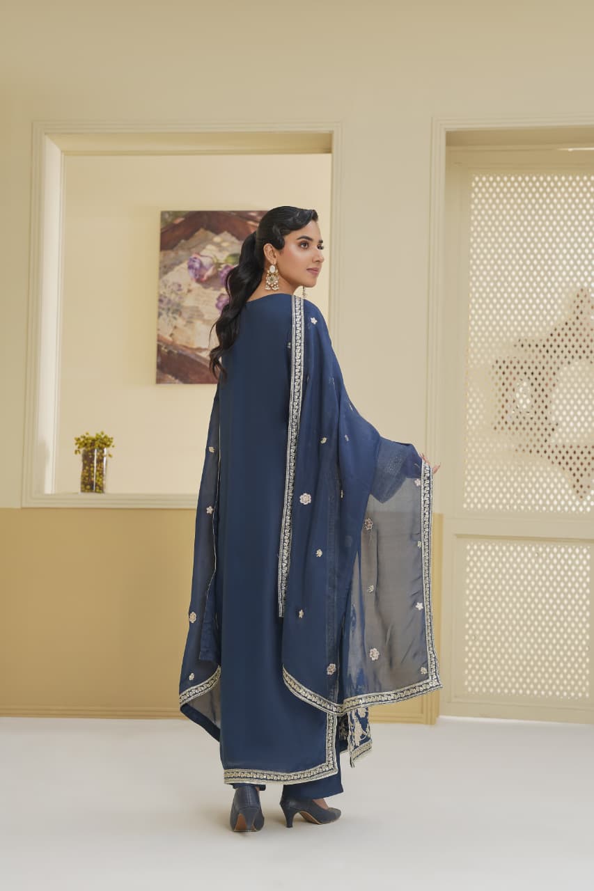 3 Piece Stitched Embroidered Silk Suit