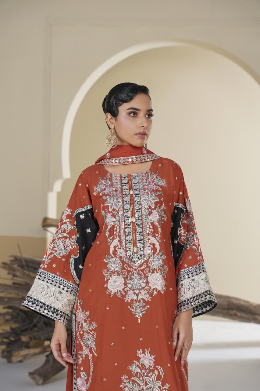 3 Piece Stitched Embroidered Silk Suit Main image