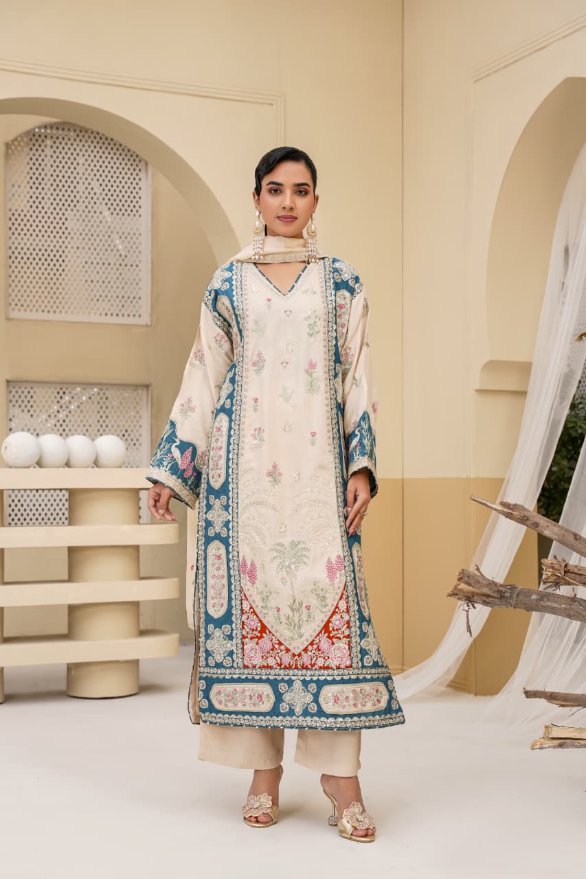 3 Piece Stitched Embroidered Silk Suit Secondary image