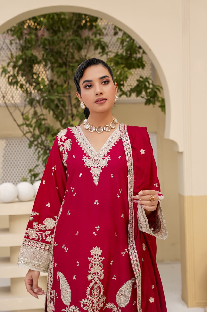 3 Piece Stitched Embroidered Silk Suit Secondary image