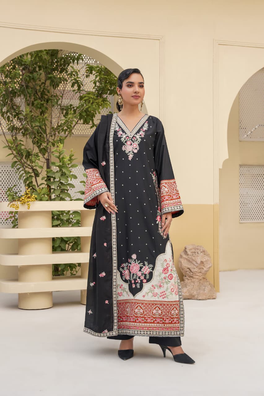 3 Piece Stitched Embroidered Silk Suit Secondary image