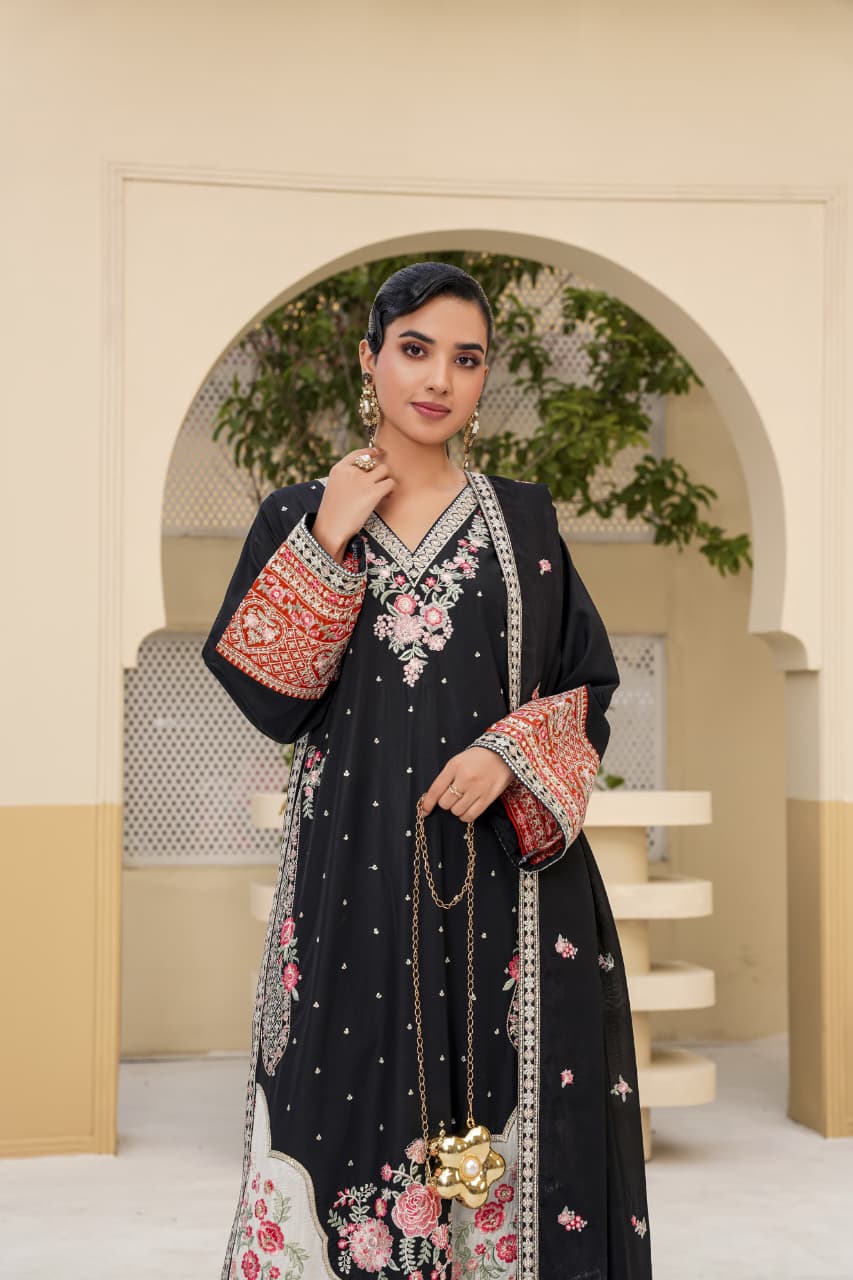 3 Piece Stitched Embroidered Silk Suit Main image