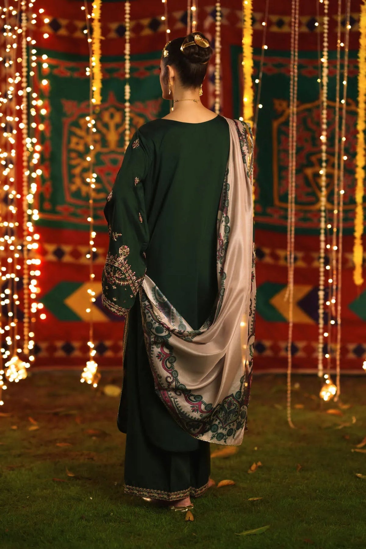 3-Piece Embroidered Viscose Silk Suit