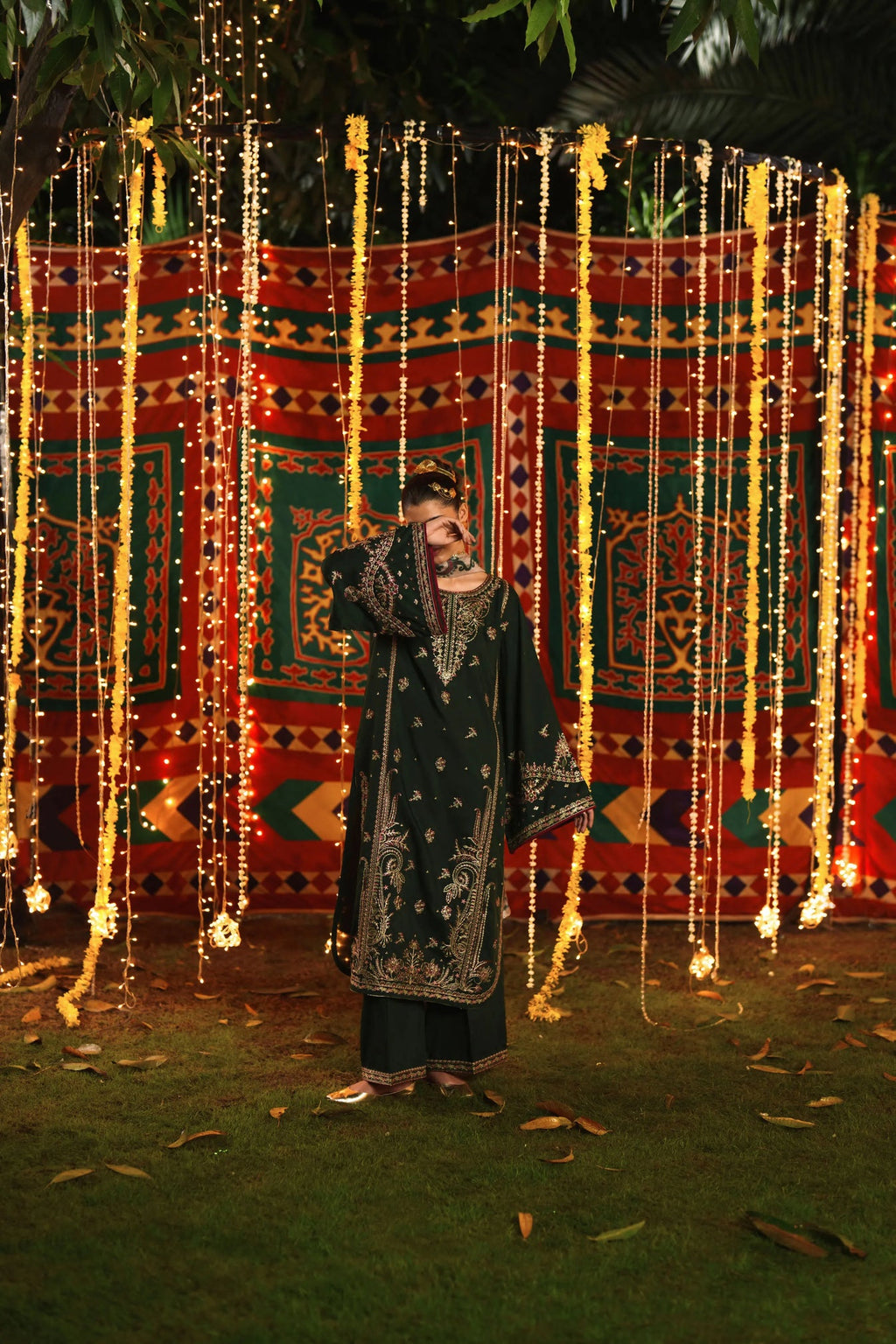 3-Piece Embroidered Viscose Silk Suit