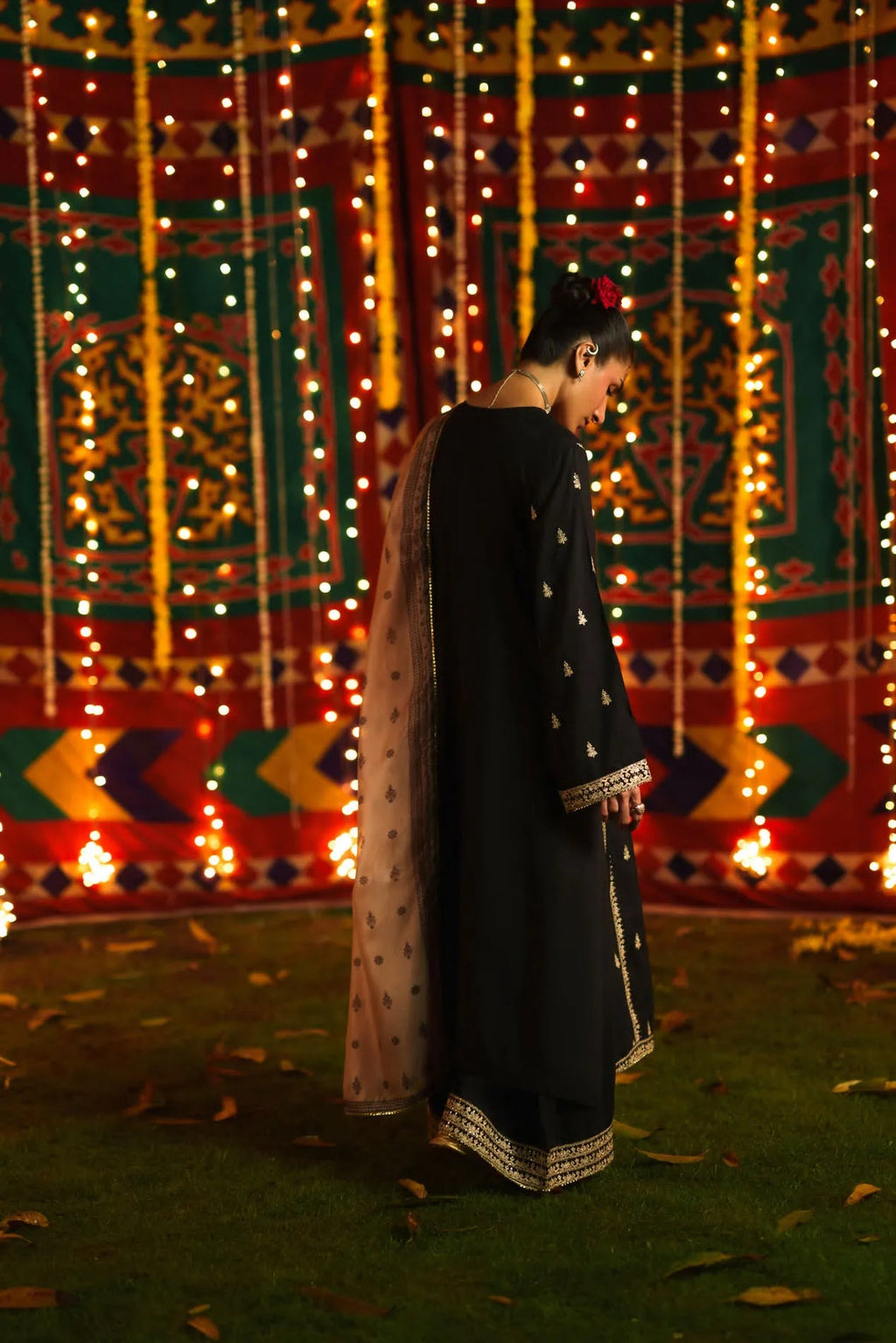 3-Piece Embroidered Viscose Silk Suit