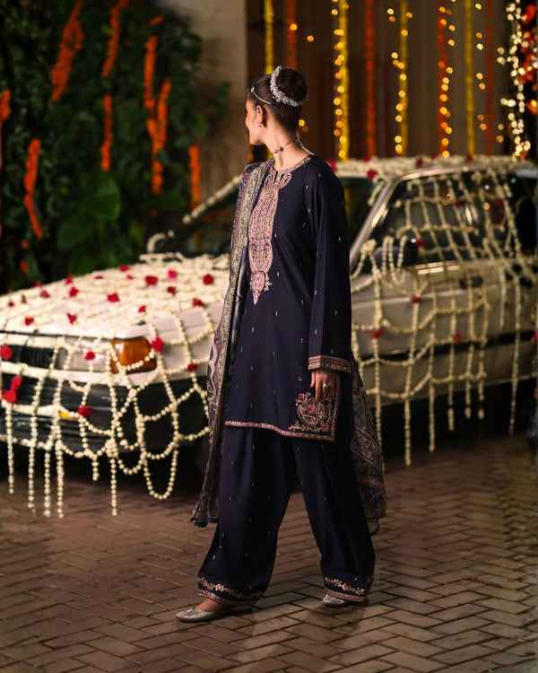 3-Piece Embroidered Viscose Silk Suit
