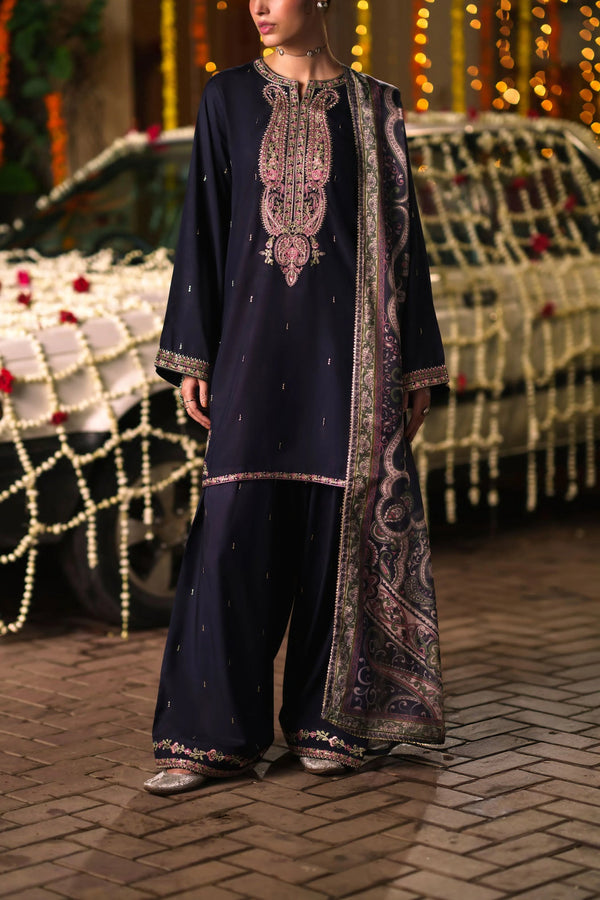 3-Piece Embroidered Viscose Silk Suit