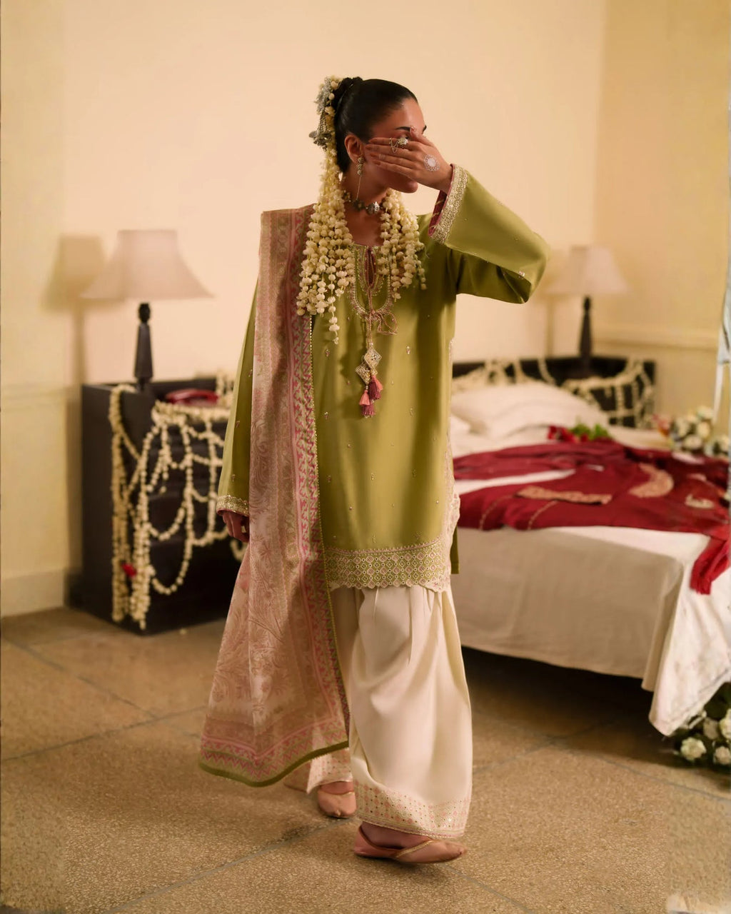 3-Piece Embroidered Viscose Silk Suit