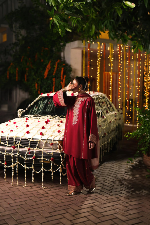 3-Piece Embroidered Viscose Silk Suit