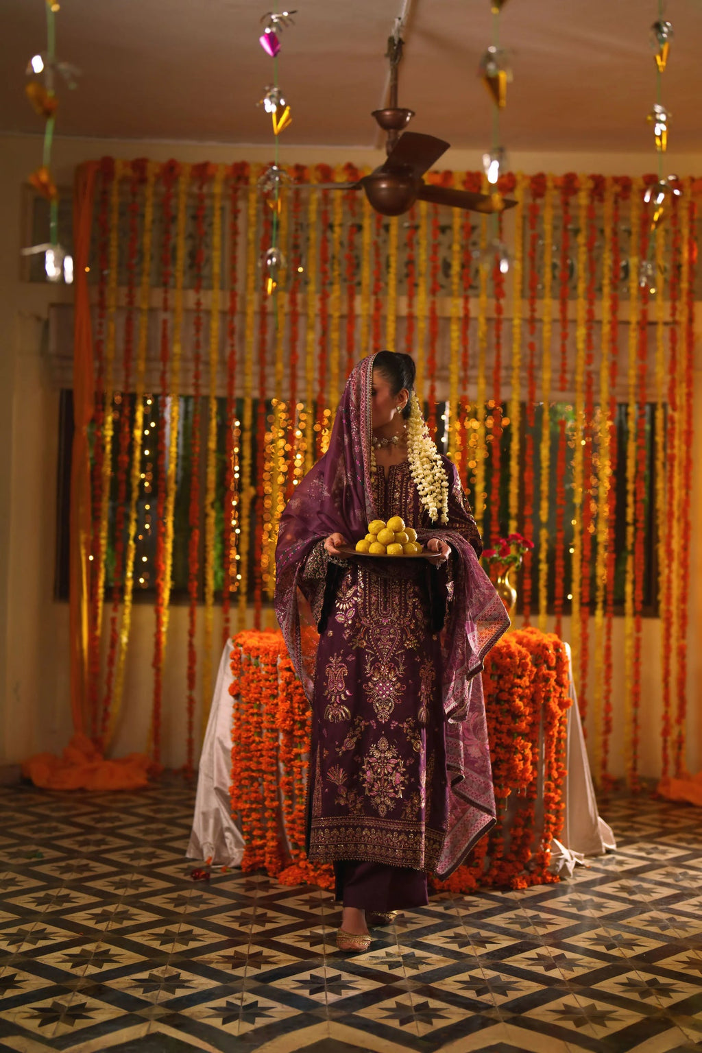 3-Piece Embroidered Viscose Silk Suit