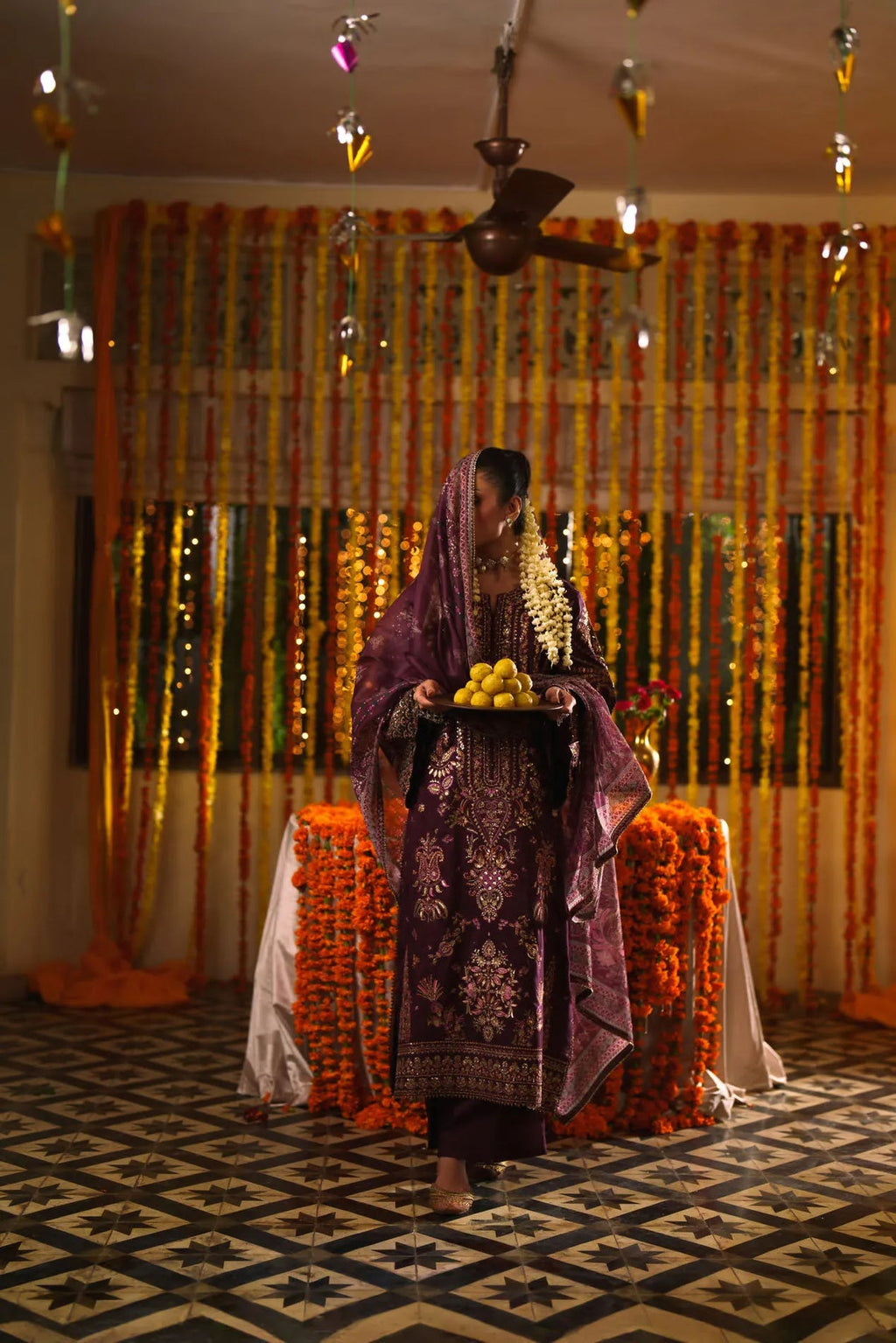3-Piece Embroidered Viscose Silk Suit
