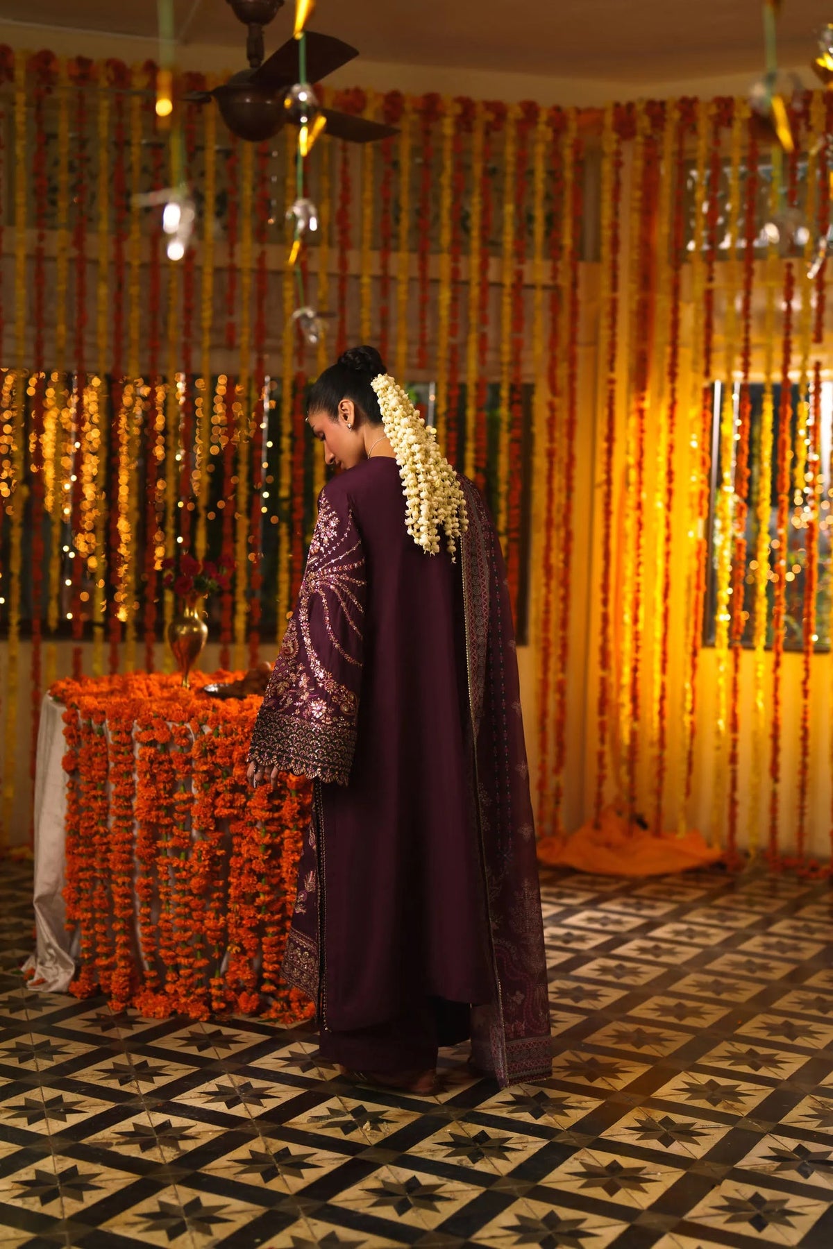 3-Piece Embroidered Viscose Silk Suit