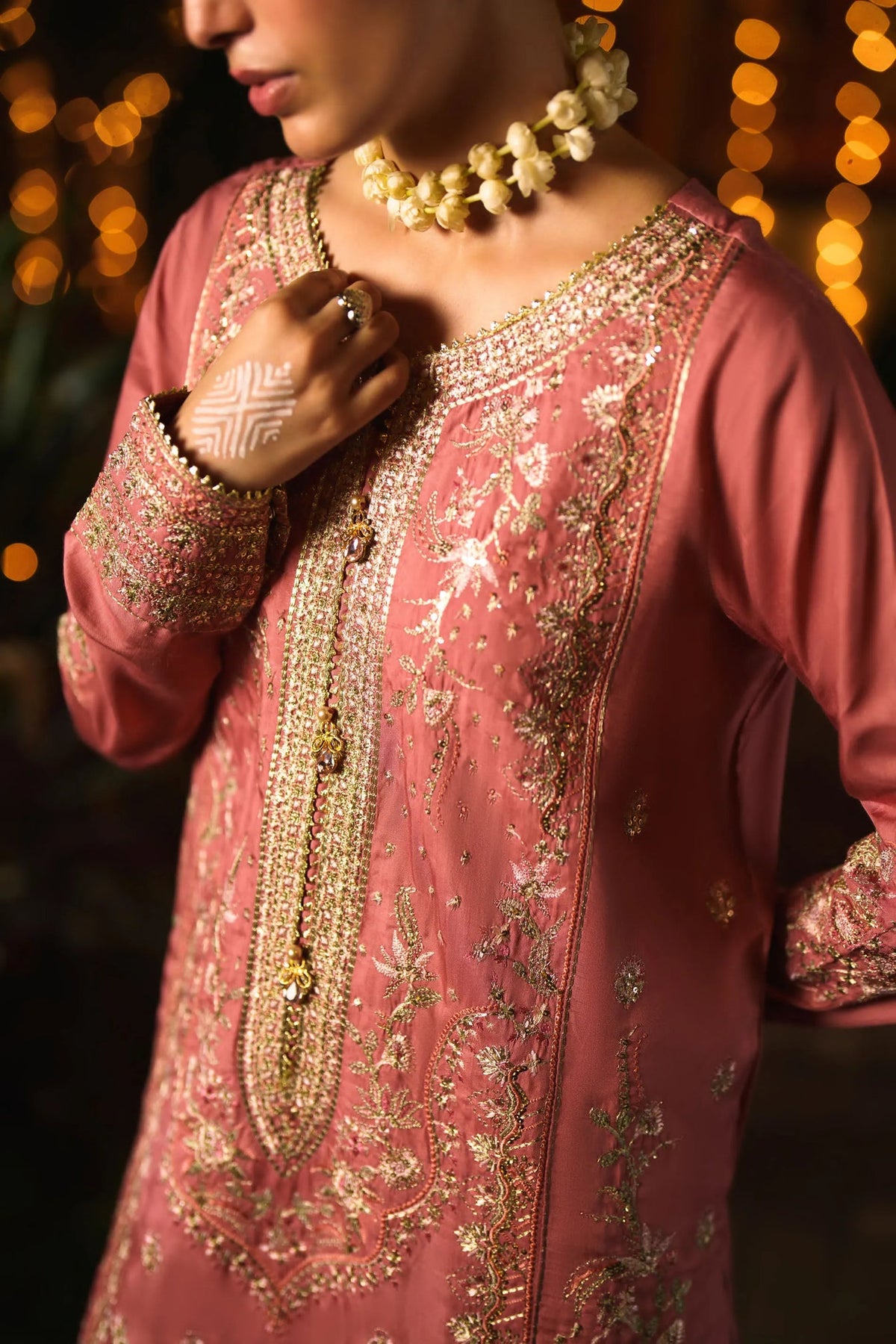 3-Piece Embroidered Viscose Silk Suit