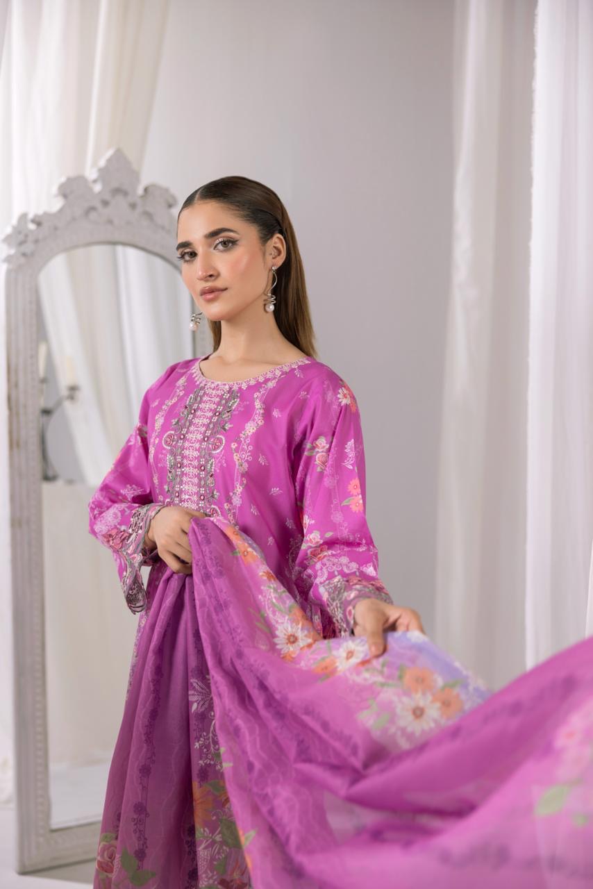 Embroidered 3 piece Lawn R-7