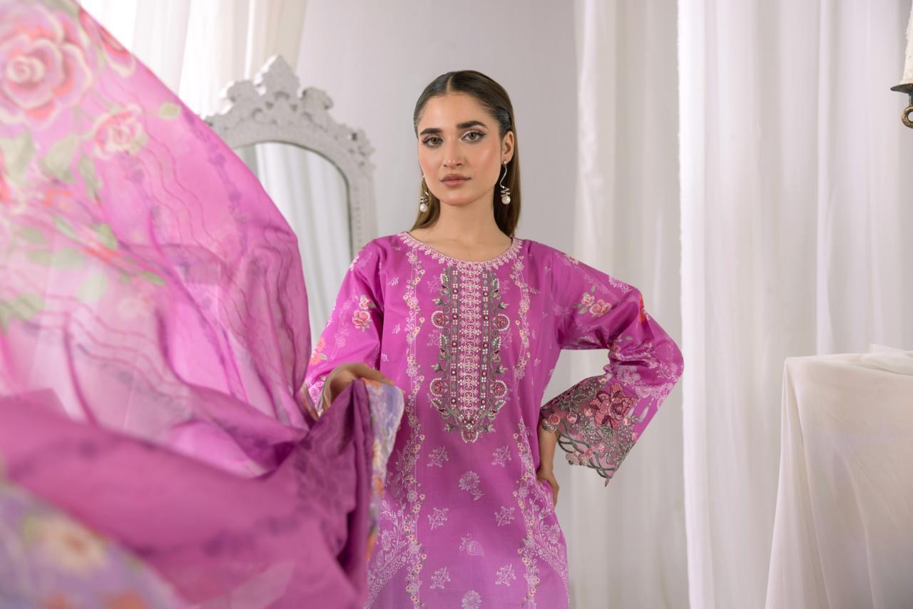 Embroidered 3 piece Lawn R-7