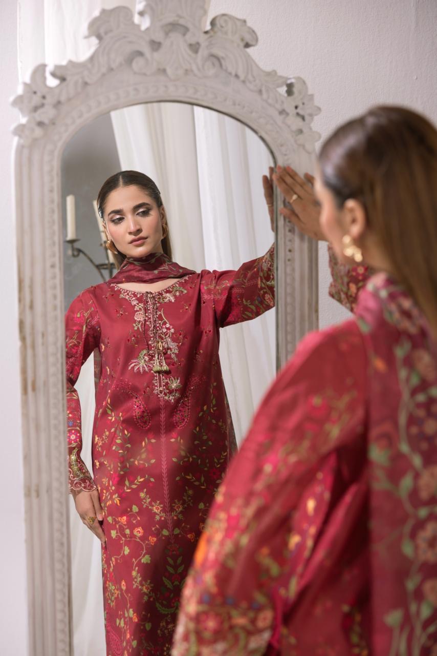Embroidered 3 piece Lawn R-9