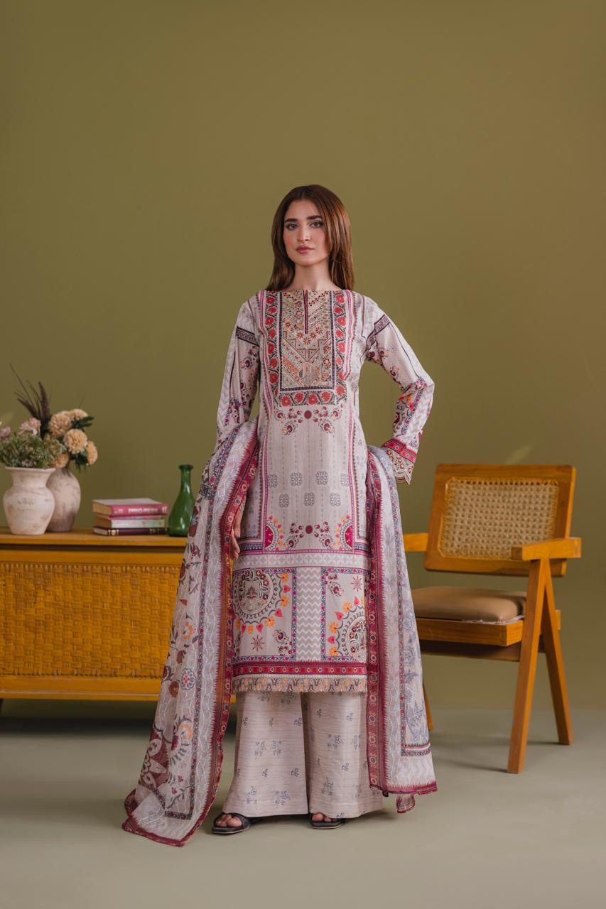 Embroidered 3 piece Lawn R-4