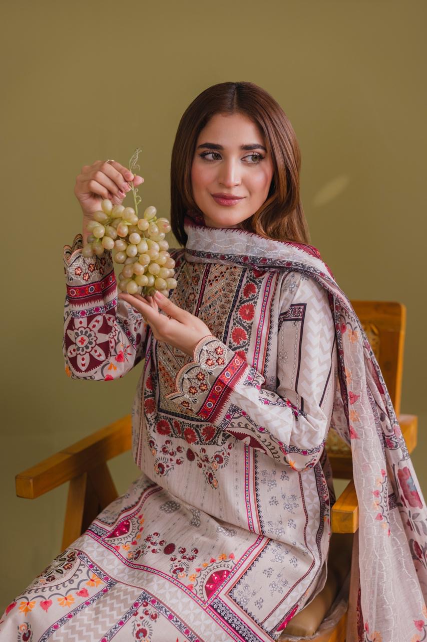 Embroidered 3 piece Lawn R-4