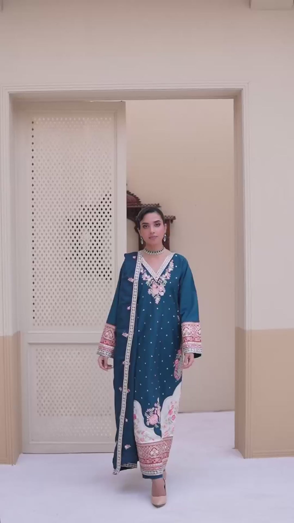 3 Piece Stitched Embroidered Silk Suit