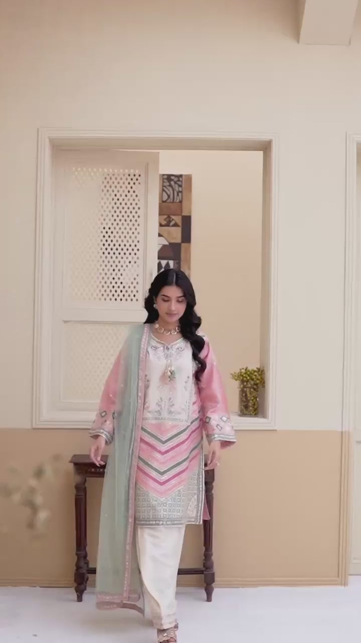 3 Piece Stitched Embroidered Silk Suit