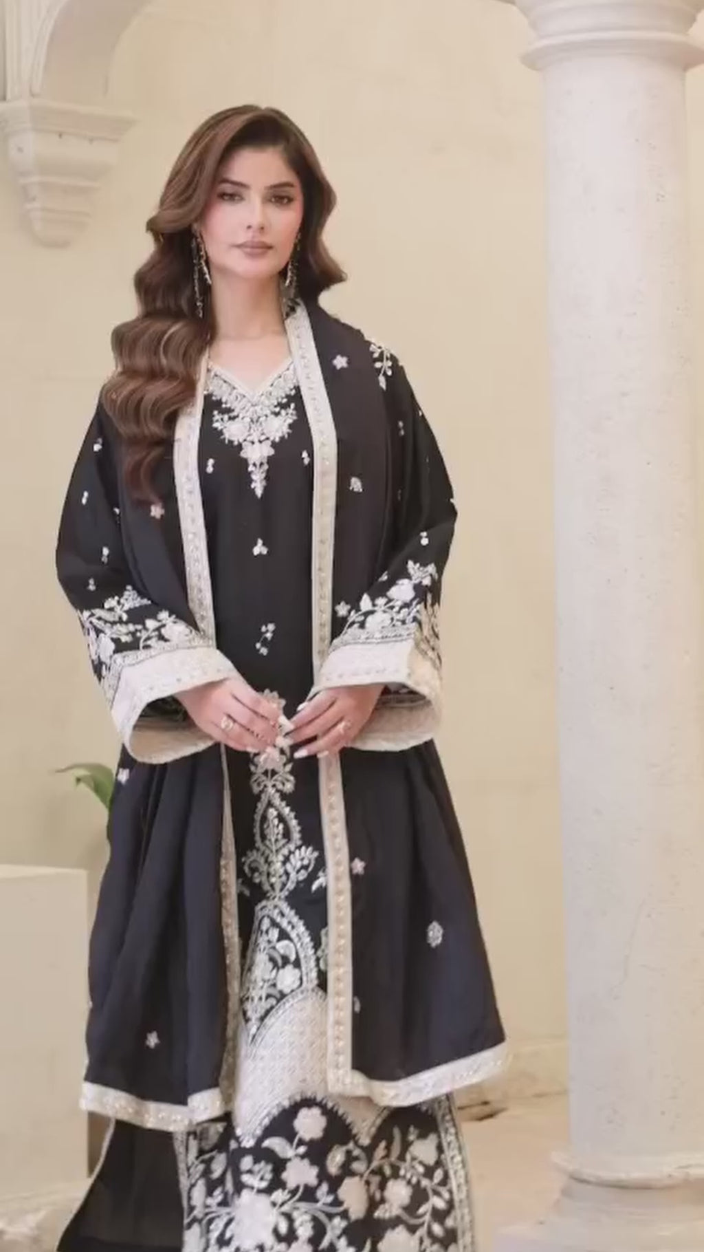 3 Piece Stitched Embroidered Silk Suit