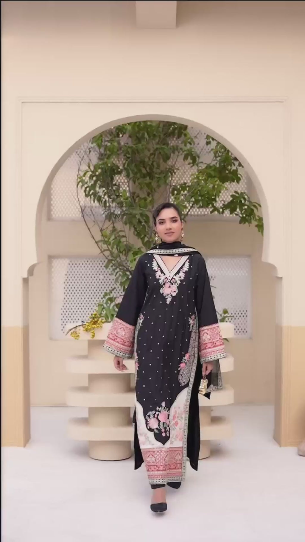3 Piece Stitched Embroidered Silk Suit