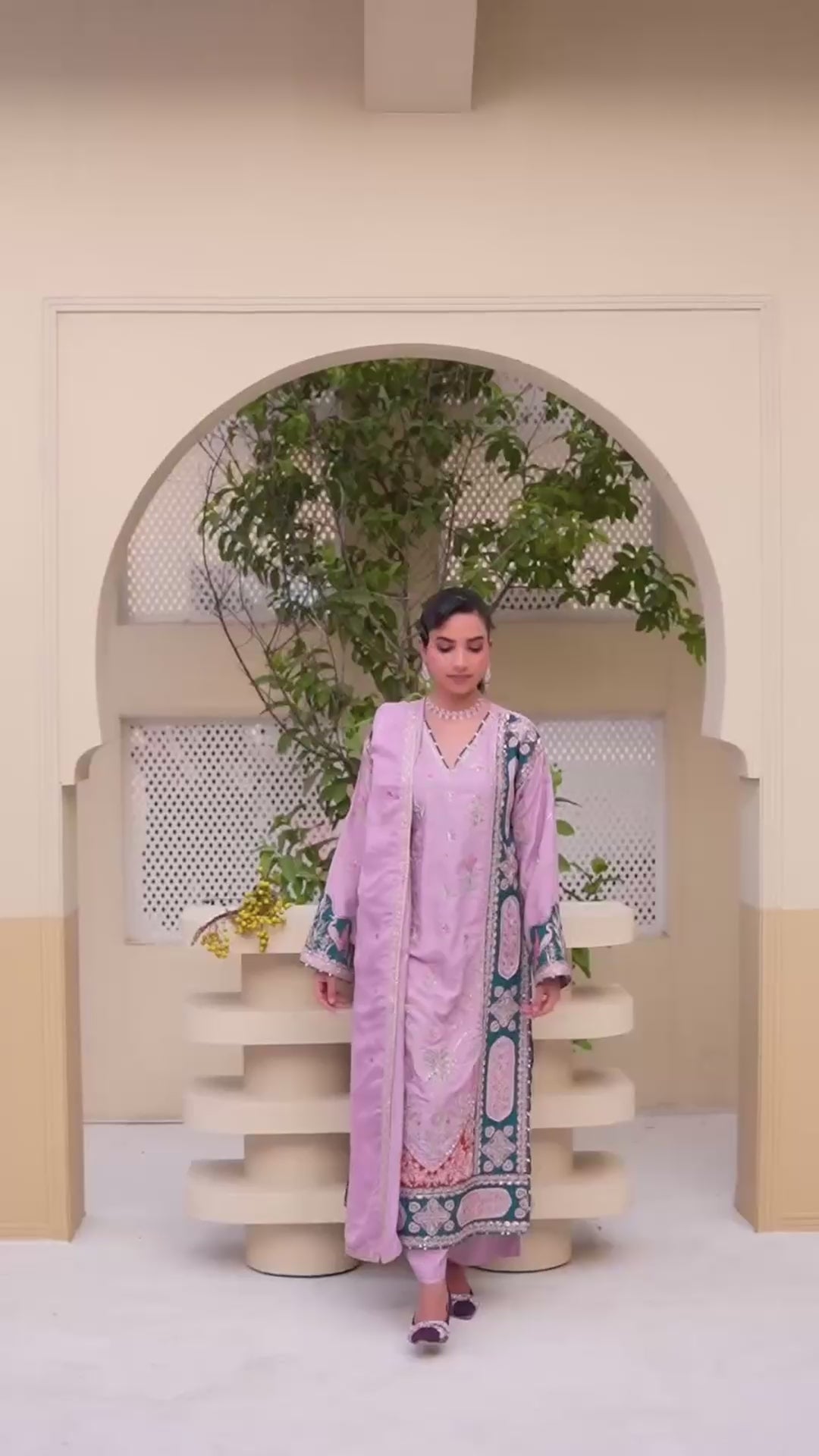 3 Piece Stitched Embroidered Silk Suit