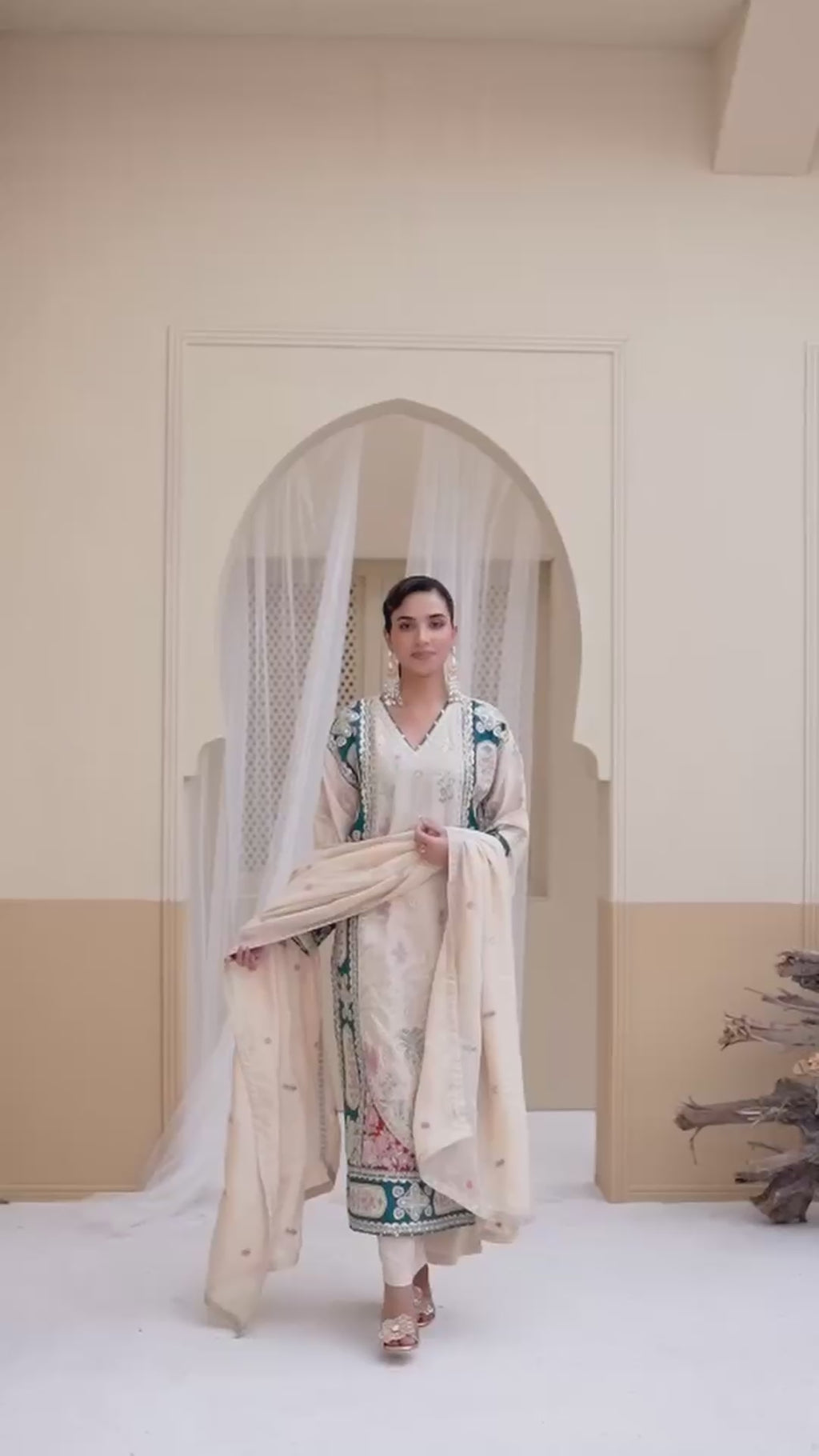 3 Piece Stitched Embroidered Silk Suit