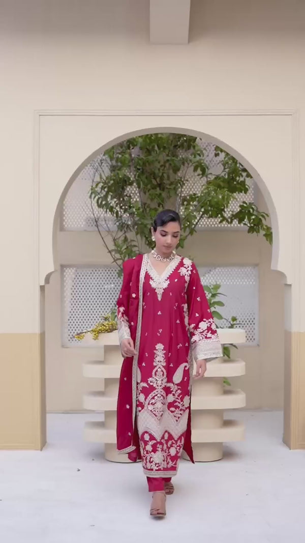 3 Piece Stitched Embroidered Silk Suit