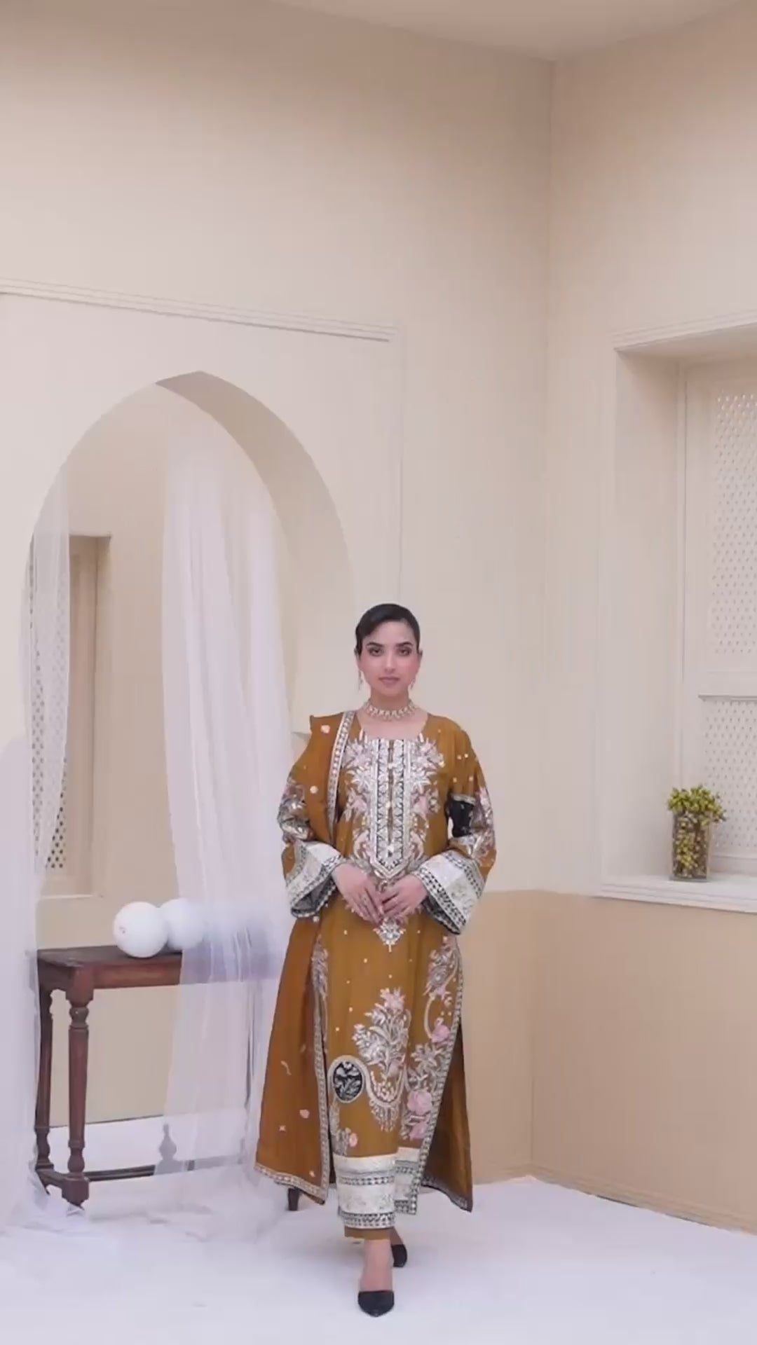 3 Piece Stitched Embroidered Silk Suit