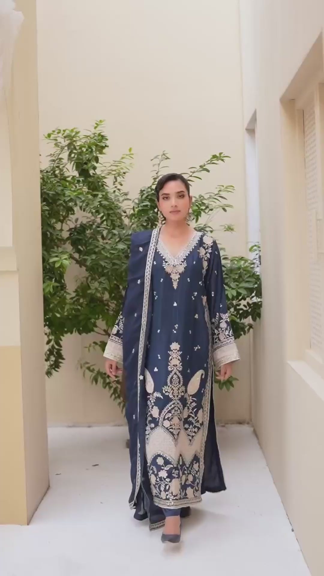 3 Piece Stitched Embroidered Silk Suit
